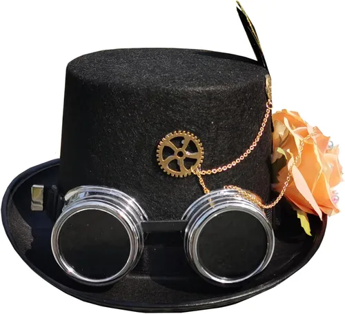 Vista 3 de Sombreros unisex Steampunk con gafas de flores sombreros de Halloween