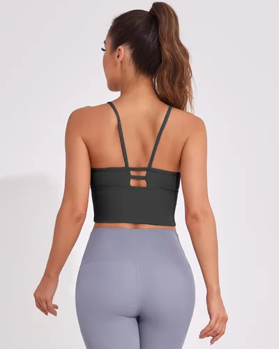Vista 2 de AngiMelo Longline - Brasier deportivo para mujer, camisola para entrenamiento, yoga, camiseta corta con tirantes acolchados, camisetas sin mangas