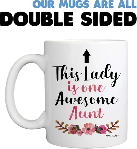 Vista 6 de Taza de café This Lady Is One Awesome Aunt – Taza de 11 oz para tía – Taza para cumpleaños, Navidad, Día de la Madre de sobrina, sobrino, familia