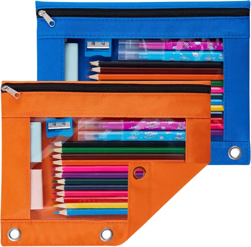 Vista 13 de Sooez Estuche para lápices para carpeta de 3 aros, paquete de 2 estuches para lápices con ventana transparente, bolsas para lápices con cremallera