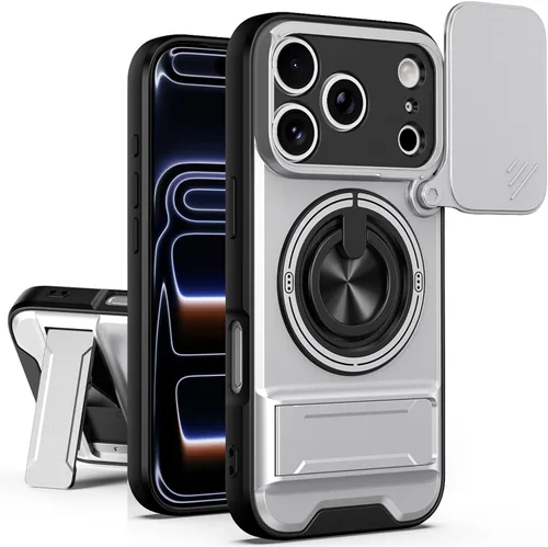 Vista 29 de Dssairo Funda para iPhone 15 con anillo magnético de rotación de 360° compatible con carcasa MagSafe Slide para cámara, soporte plegable, funda Negro
