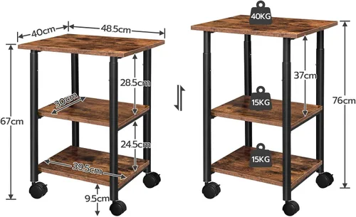 Vista 4 de HOOBRO Soporte para impresora, carrito industrial de 3 niveles para impresora debajo del escritorio con estante, estante de almacenamiento móvil