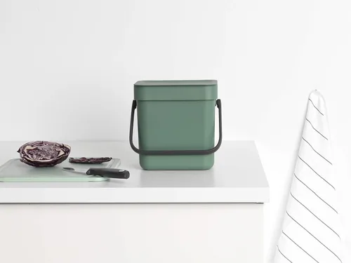 Vista 6 de Brabantia Sort & Go Recipiente de Residuos de 0.8 Galones (Verde Abeto) Cubo de Reciclaje Eficiente en Espacio con Asa, Tapa Extraíble y que