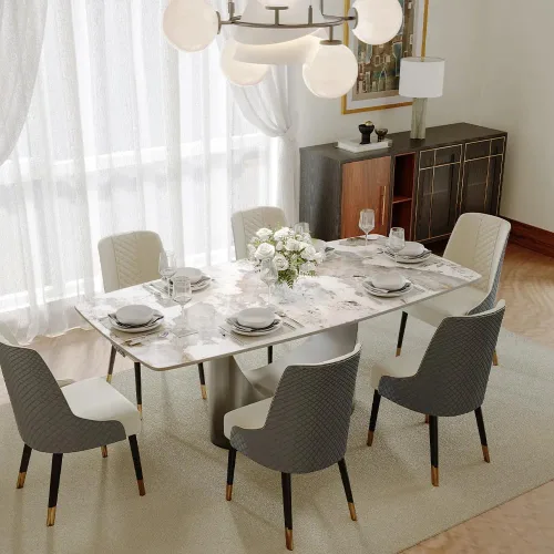 Vista 28 de POVISON Mesa de Comedor Moderna Hobart de 63" para 4, Mesa de Comedor Rectangular de Servicio Pesado Negro Mate, Superficie de Mesa de Comedor