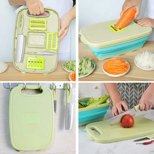 Vista 10 de Tabla de cortar para acampar, HI NINGER - Tabla de cortar plegable con colador, tabla de cortar multifuncional 9 en 1, cesta de lavado de verduras