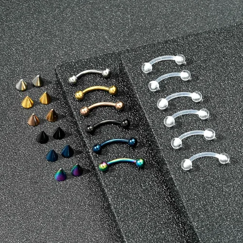 Vista 3 de FECTAS Piercing para cejas, joyería vertical para labio, barra curvada de 0.56 oz, diminutos anillos para cejas, ombligo, oreja, hélice, caracola