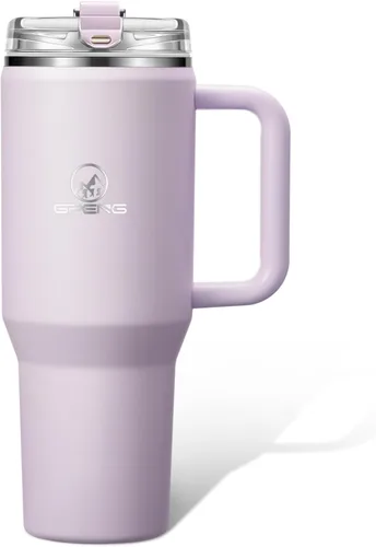 Vista 12 de Gpeng 30/40/50 oz Vaso con asa, botellas de agua con tapa de popote, taza de viaje de acero inoxidable aislada compatible con portavasos, mantiene