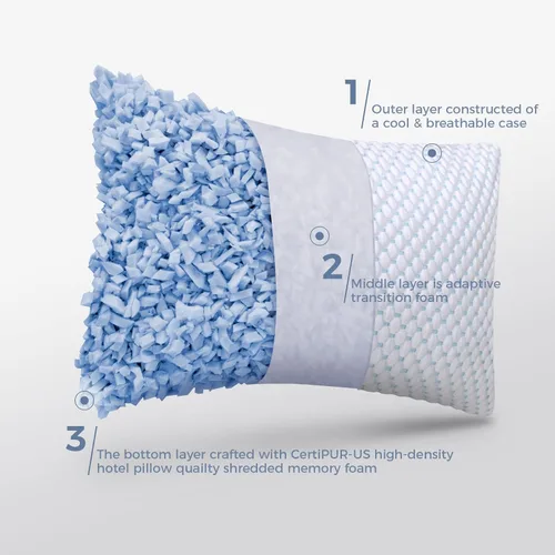 Vista 4 de OSBED Almohada refrescante de espuma viscoelástica triturada, tamaño estándar, loft ajustable con cuentas de gel y funda de Tencel transpirable