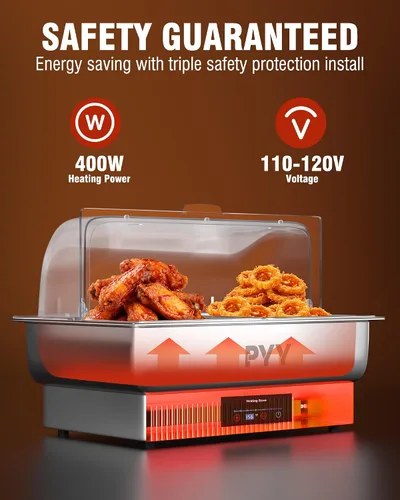 Vista 2 de PYY Plato Calentador Eléctrico, Juego de Chafing Dish de Tapa Enrollable para Buffet, Juego de Servidor Calentador Chafer para Catering, Buffets