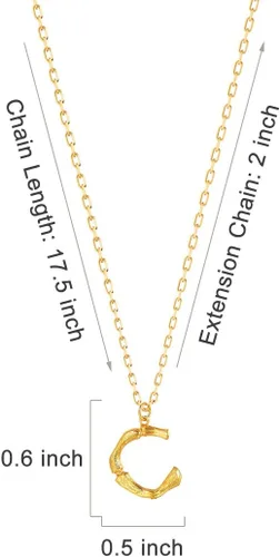 Vista 7 de Collar con inicial de bambú, chapado en oro de 18 quilates, de acero inoxidable, collar con inicial pequeña personalizable, collar con monograma
