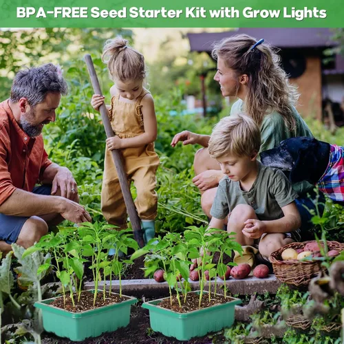 Vista 6 de Bandejas de inicio de semillas con luces de cultivo y tapete térmico, kit de inicio de semillas de 72 celdas con luces, 3 modos de iluminación