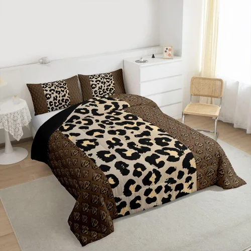 Vista 4 de Erosebridal Juego de edredón con estampado de leopardo, juego de ropa de cama con estampado de guepardo, juego de ropa de cama y colecciones