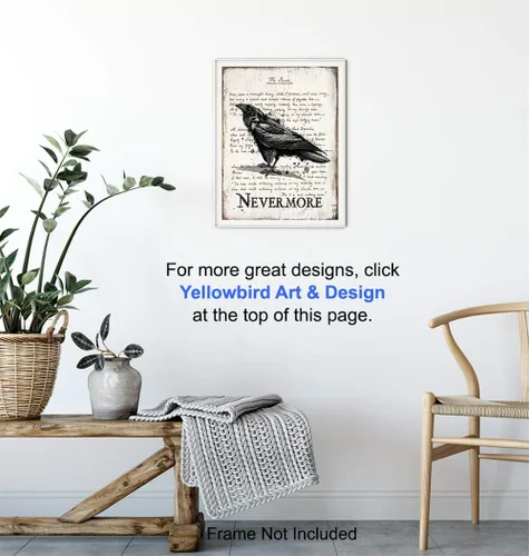 Vista 6 de Regalos de Edgar Allan Poe - El Cuervo - Nunca más - Arte de Pared de Poesía Espeluznante - Decoración de Habitación Gótica - Decoración Gótica
