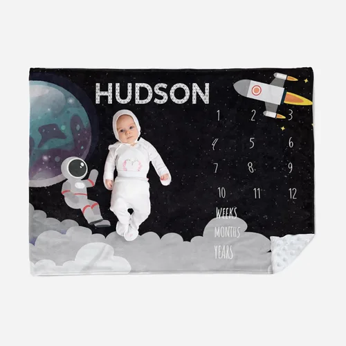Vista 10 de Manta de hito mensual personalizada para bebé, nombre personalizado con fondo de fotografía de diseño de ganado de las tierras altas, manta de felpa
