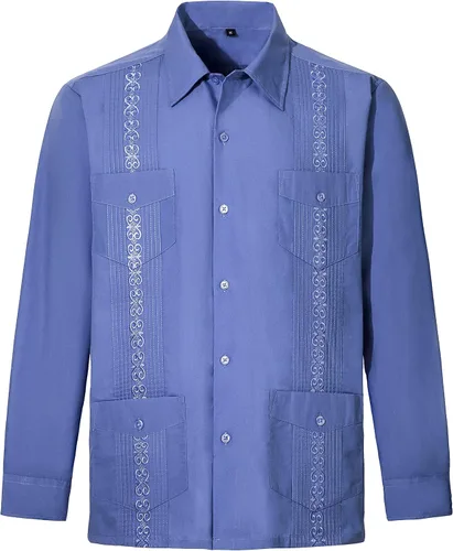 Vista 15 de MAXJON Camisas de guayabera de manga larga para hombre, camisas cubanas