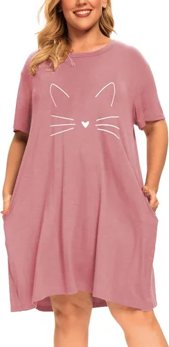 Vista 2 de Camisones de talla grande para mujer, ropa de dormir con gráficos, vestidos de noche con bolsillos