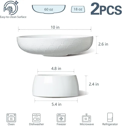 Vista 2 de ONEMORE Frutero de cerámica de 10 pulgadas, tazón grande de pedestal blanco con diseño de patas extraíbles y agujeros de drenaje para encimera