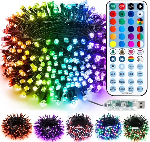 Vista 9 de ODEETRONIC - Guirnalda de luces USB para Halloween, 33 pies, 100 LED RGB remoto multicolor 40+ Colors; 490+ Lighting modes; 4/6/8H timer
