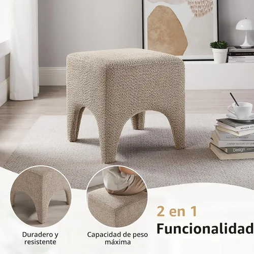 Vista 4 de Boucle - Taburete otomán cuadrado moderno de 17 pulgadas, taburete de tocador para maquillaje, reposapiés rectangular para sofá, taburete otomán