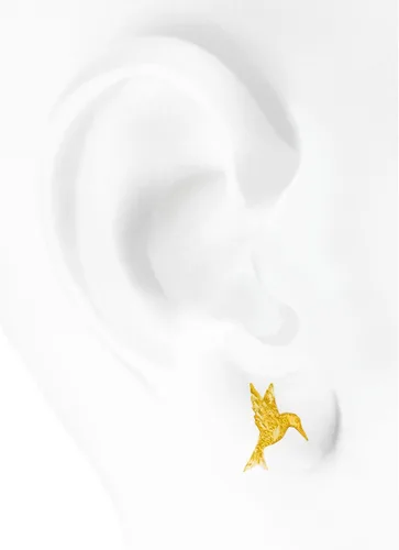 Vista 2 de Pendientes de colibrí de oro amarillo macizo de 14 quilates Pendientes de animales con detalles intrincados 0.461 in x 0.445 in 0.02 oz, Metal