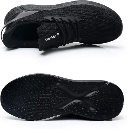 Vista 4 de Slow Man Zapatos de correr para hombre, zapatos de caminar para hombre, de malla de punto, transpirables, zapatos deportivos sin cordones, cómodos