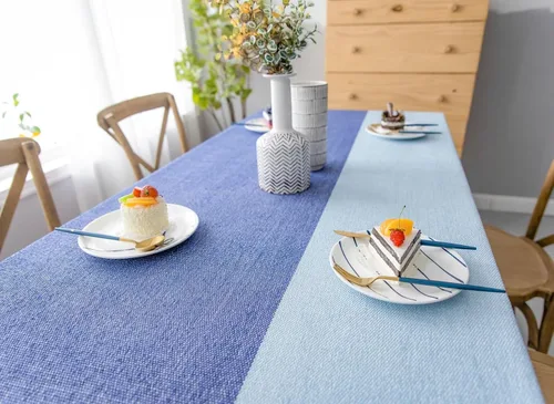 Vista 5 de Party Table Cover, 24 x 24 inch, Square, Blue Green-Patchwork, Cotton Linen Patchwork Table Cloth Washable