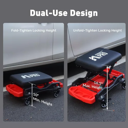 Vista 4 de Asiento de arrastre automotriz con ruedas rodantes, taburete mecánico con capacidad de 300 libras, taburete de garaje resistente con almohadilla