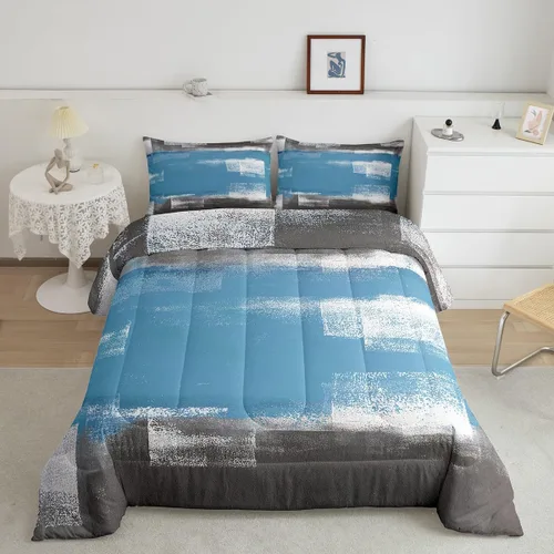 Vista 37 de Erosebridal - Juego de ropa de cama con edredón a cuadros de retazos tamaño individual, aguada geométrica en cuadrícula, conjunto retro grunge
