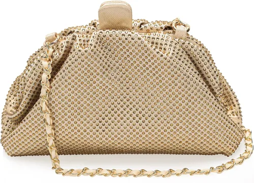 Vista 4 de Bolso de mano con marco de cristal con diamantes de imitación, bolso de embrague plisado para mujer