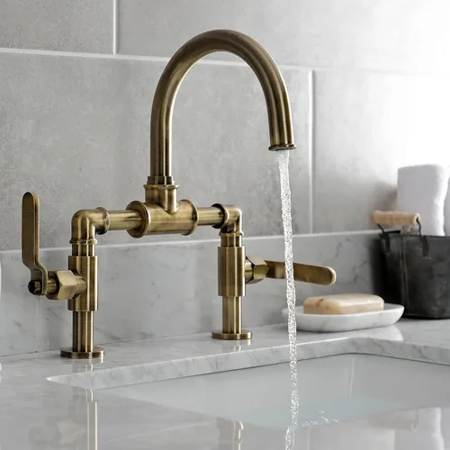 Vista 5 de Kingston Brass KS2173KL Whitaker - Grifo de baño de estilo industrial con drenaje emergente, latón antiguo