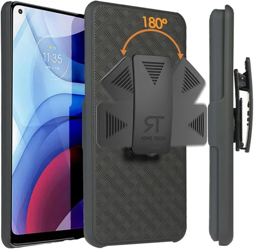 Vista 9 de Funda diseñada para Motorola G Power 5G (2023) con funda de clip para cinturón, funda con función atril, color negro