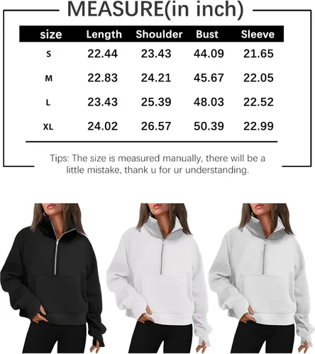 Vista 6 de EFAN Sudaderas cortas para mujer, con media cremallera, forro polar, con cremallera de un cuarto, sudaderas con capucha 2023, ropa de moda de otoño