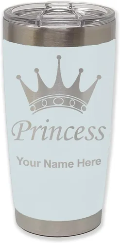 Vista 9 de LaserGram Vaso aislado al vacío de 20 onzas, corona de princesa, grabado personalizado incluido (negro)