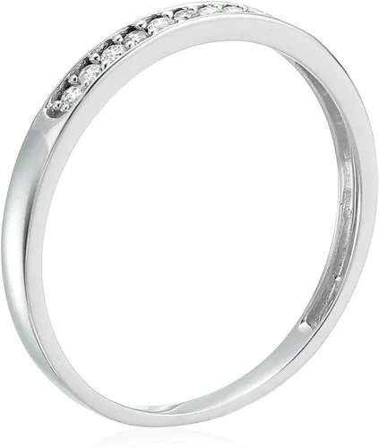 Vista 2 de Alianza de boda de diamante de 1/10 quilates para mujer, anillo de boda de oro blanco de 10 quilates con 10 piedras y juego de puntas, tamaño 4.5-10