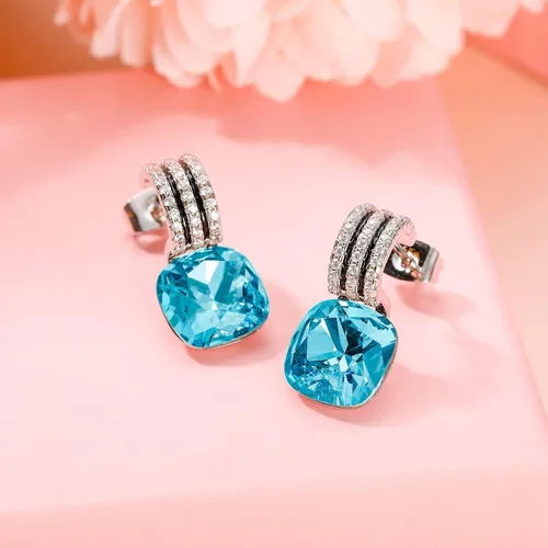 Vista 3 de GEMSME Bella - Aretes colgantes de cristal negroazul, chapados en oro de 18 quilates, hipoalergénicos, clásicos, cuadrados, de 0.394in, joyería