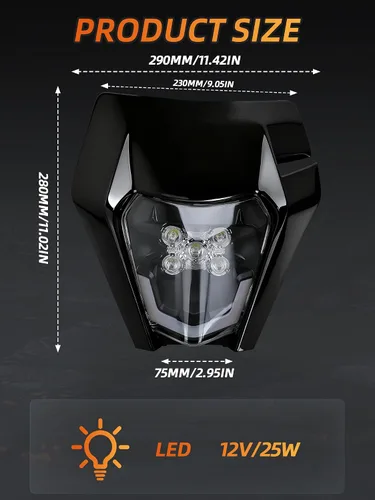 Vista 3 de JFG RACING - Kit de faro delantero LED universal para la mayoría de motocicletas, motocross, enduros, minimotos, supermotos CR CRF XR YZ YZF XC XCF
