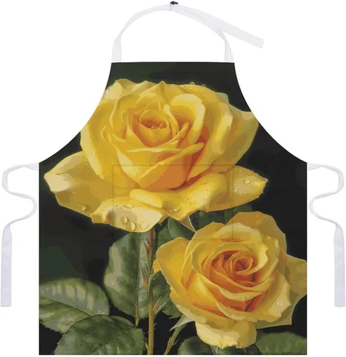 Vista 7 de MUSM Yellow Rose Apron，Classic Vintage Funny with Pockets Aprons,Adjustable Bib Waterdrop Resistant for Kitchen Cooking Restaurant BBQ Painting