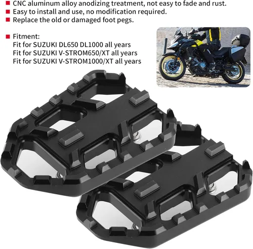 Vista 6 de Estriberas para motocicleta, reposapiés, reposapiés, reposapiés, reposapiés ancho, compatible con FordL650 DL1000 VSTROM / (negro)