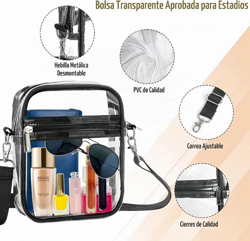 Vista 5 de LWWTBS Bolso cruzado transparente – Bolsa deportiva de concierto aprobada por estadios para mujer con correa ajustable