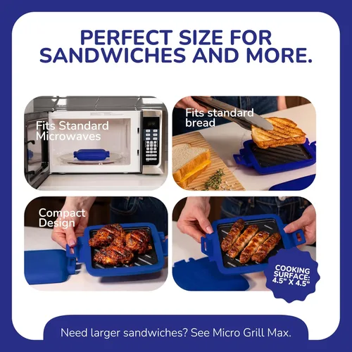 Vista 4 de Sandwichera clásica para microondas, parrilla para microondas, tostadora, sándwiches de queso a la parrilla de 3 minutos, cubierta de silicona Azul