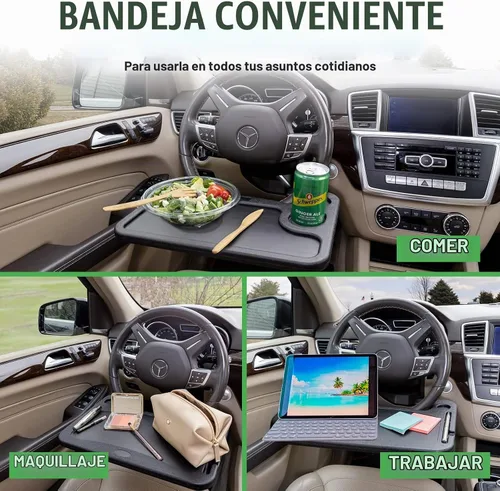 Vista 2 de lebogner Bandeja para volante, bandejas de comida para automóvil para comer, laptop, tableta, iPad o portátil, gancho para volante automático Beige