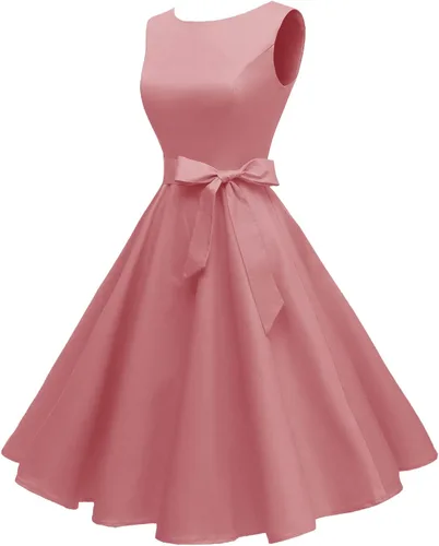 Vista 3 de Hanpceirs Vestido de cóctel para mujer estilo vintage de los años 50 sin mangas cuello en barco