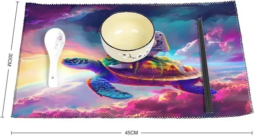 Vista 2 de Astronaut-Turtle Placemats Set of 6 Resistant Table Mats Washable Place Mats for Dinner Party Table Decoration