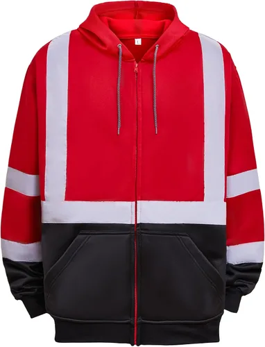 Vista 9 de sesafety Sudadera de alta visibilidad de clase 3 para hombre, sudadera con capucha, sudadera con capucha de seguridad de alta visibilidad negro-203