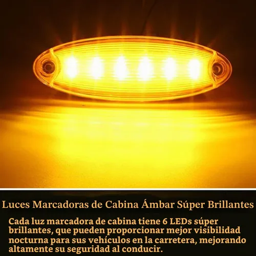 Vista 2 de 5 piezas de lentes ámbar con 6 LED ámbar, luces marcadoras de cabina de techo superior, luces de circulación, ensamblajes de luz marcadora