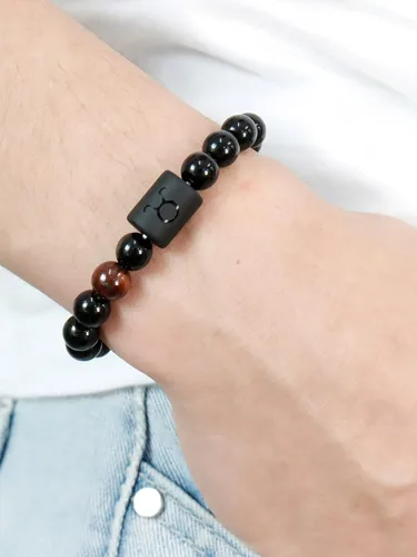 Vista 5 de Dcfywl731 Pulsera de pareja del zodiaco para hombres, pulseras de piedra natural de ónix negro para mujeres, regalos para hombres, regalos