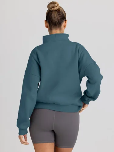 Vista 3 de Trendy Queen - Sudaderas con media cremallera y capucha de gran tamaño, extragrande, para otoño, Y2K, ropa de invierno