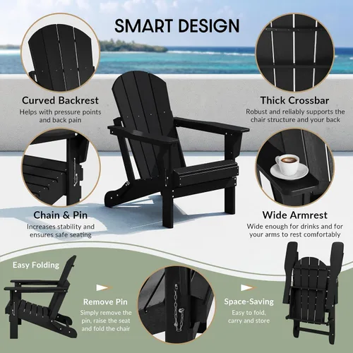 Vista 7 de WestinTrends Malibu Outdoor Patio HDPE Silla plegable de polietileno Negro