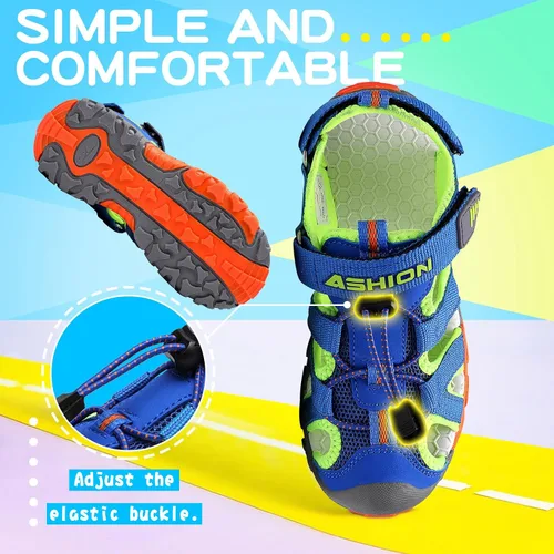 Vista 5 de Littleplum Sandalias para niños con puntera cerrada, sandalias deportivas para niños pequeños, zapatos de verano para niños grandes, caminar