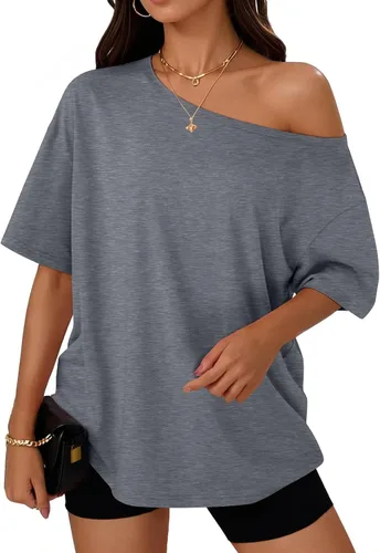 Vista 11 de Trendy Queen Camisetas de verano de gran tamaño con hombros descubiertos Negro